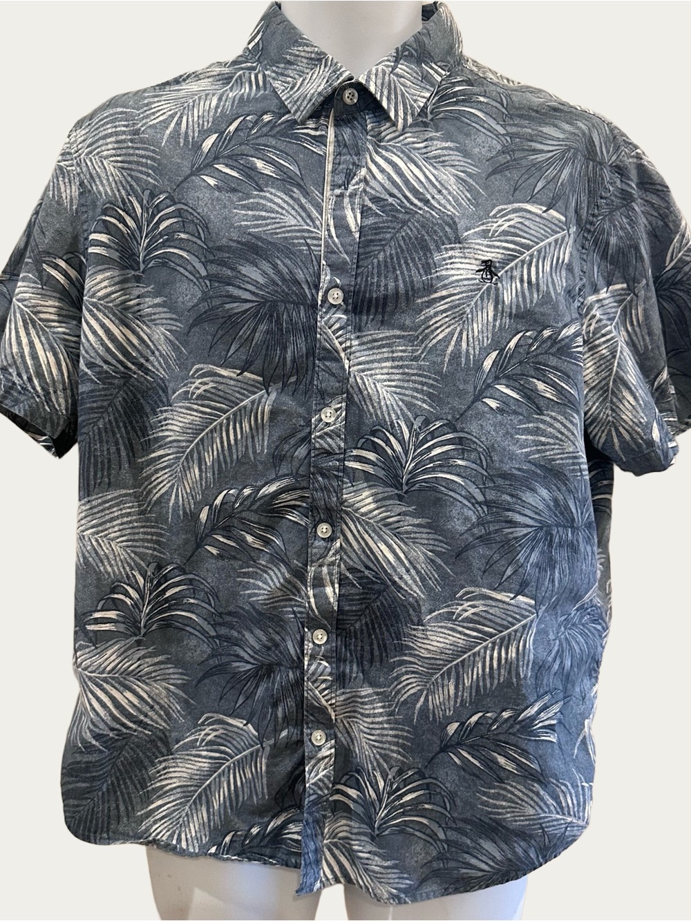 Original Penguin by Munsford Vintage blue palm print Hawaiian Shirt XL